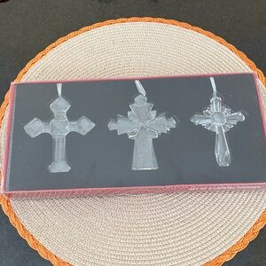 Belk Clear Crystal Cross Ornaments Set of 3 in Original Package Never Opened